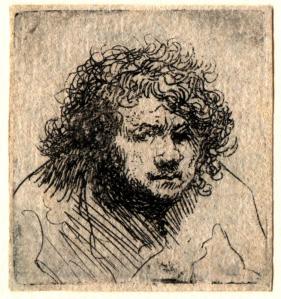 Rembrandt, Etching, small self-portrait, c.1627-8
