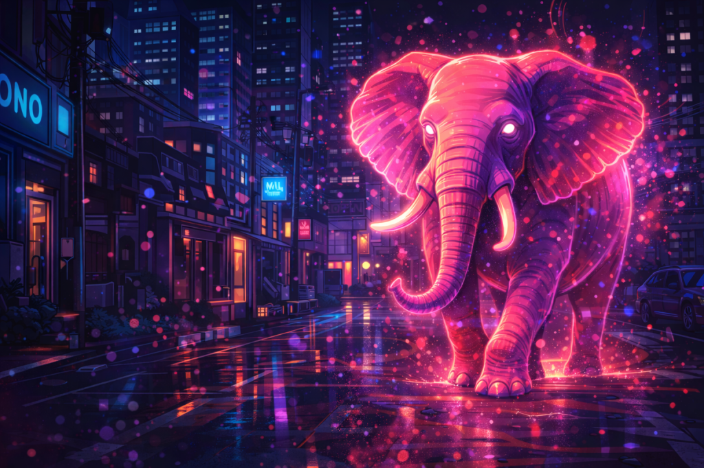Argument from Hallucination, Pink Elephant Cyberpunk Urban City