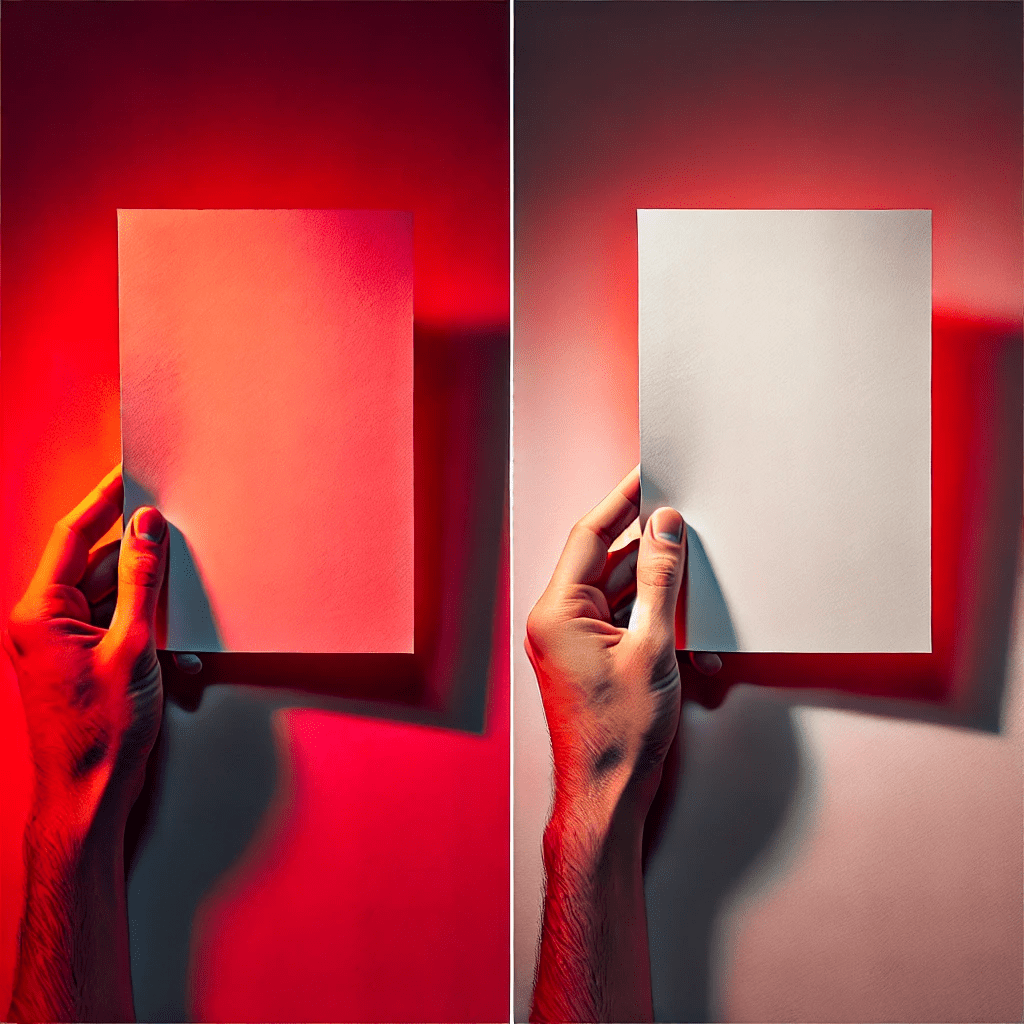 Argument from Perceptual Variation (Berkeley & Russell). Red and white paper.